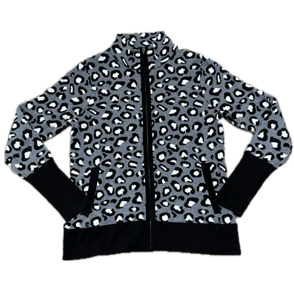 👔🍁 RACHEL ZOE Leopard Print Zip-Up Cardigan | Women’s M | Chic Luxe Preppy